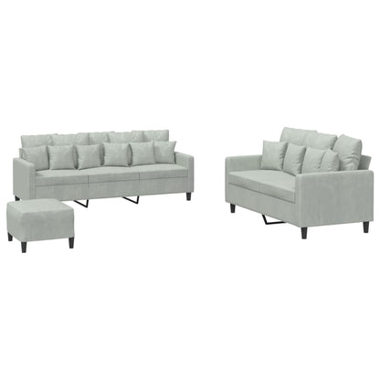 Set di Divani 3 pz con Cuscini Grigio Chiaro in Velluto