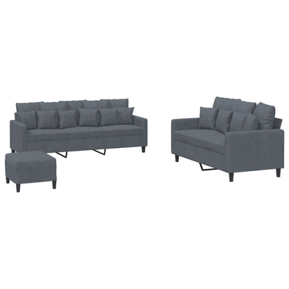Set di Divani 3 pz con Cuscini Grigio Scuro in Velluto