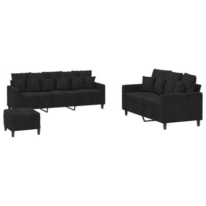 Set di Divani 3 pz con Cuscini Nero in Velluto