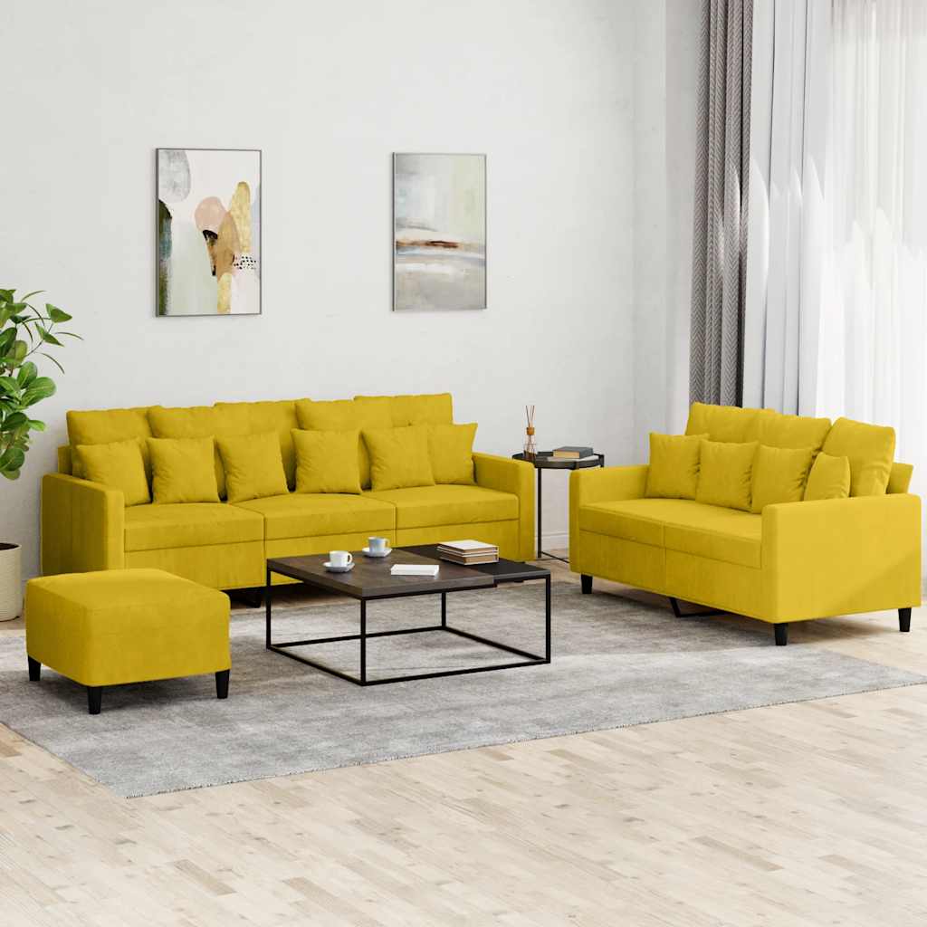 Set di Divani 3 pz con Cuscini giallo in Velluto