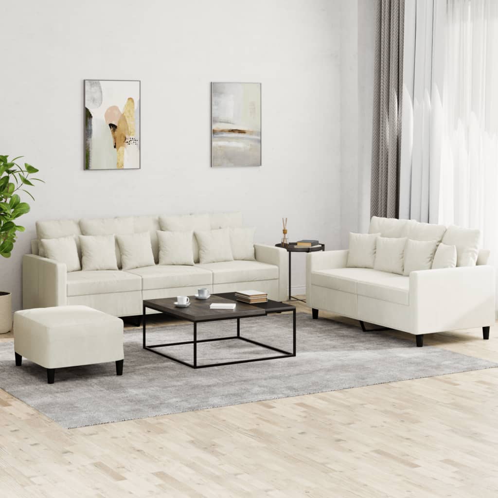 Set di Divani 3 pz con Cuscini Crema in Velluto