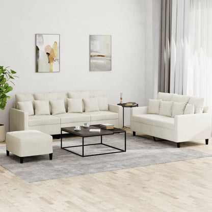 Set di Divani 3 pz con Cuscini Crema in Velluto