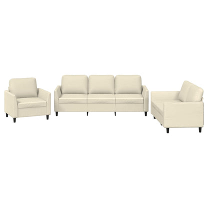 Set di Divani 3 pz con Cuscini Crema in Similpelle