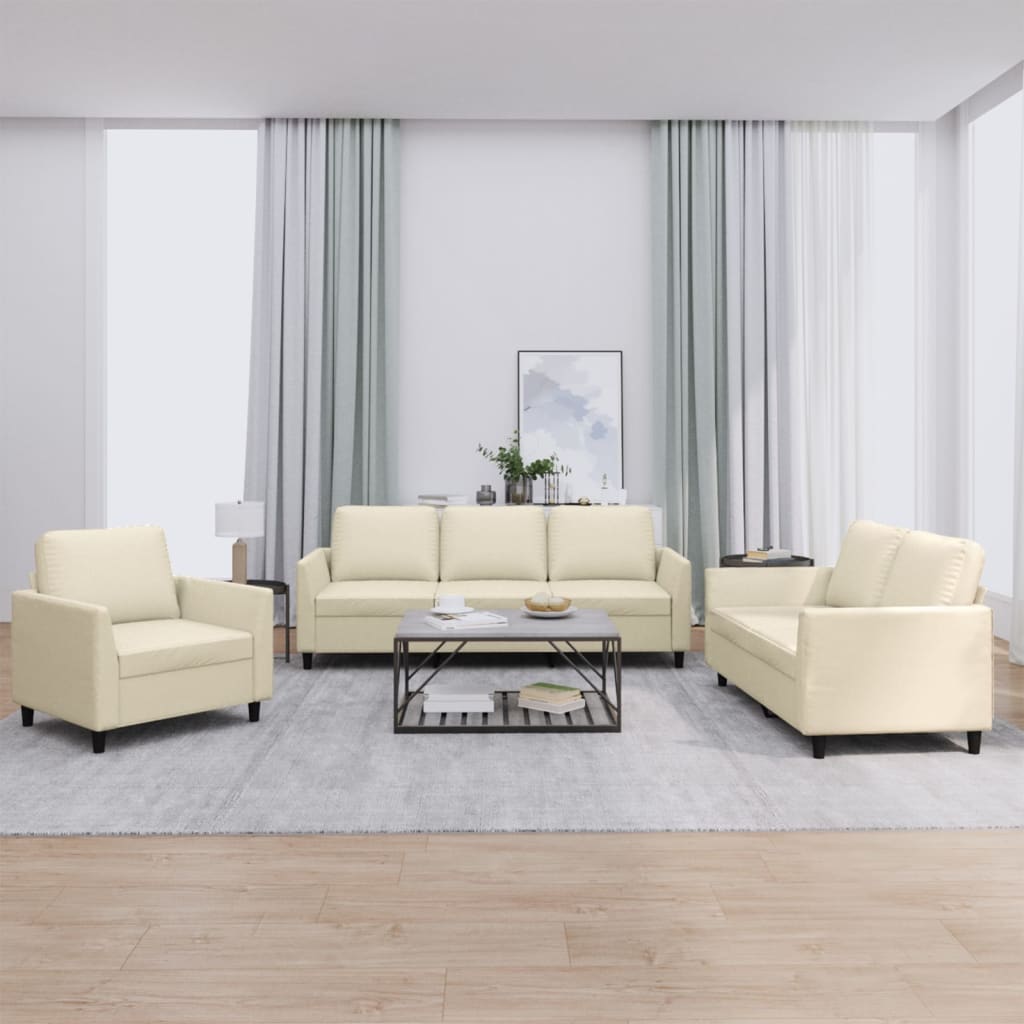 Set di Divani 3 pz con Cuscini Crema in Similpelle