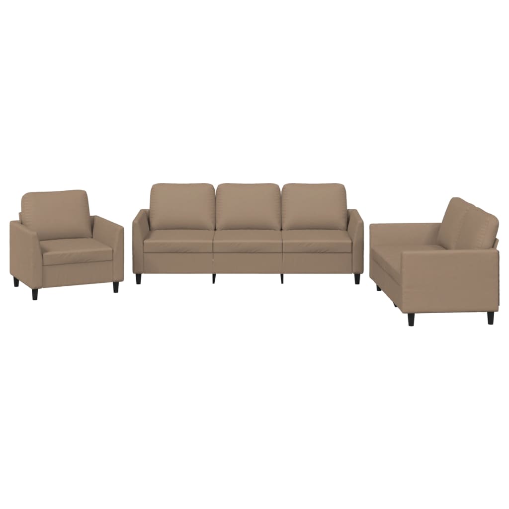 Set di Divani 3 pz con Cuscini Cappuccino in Similpelle