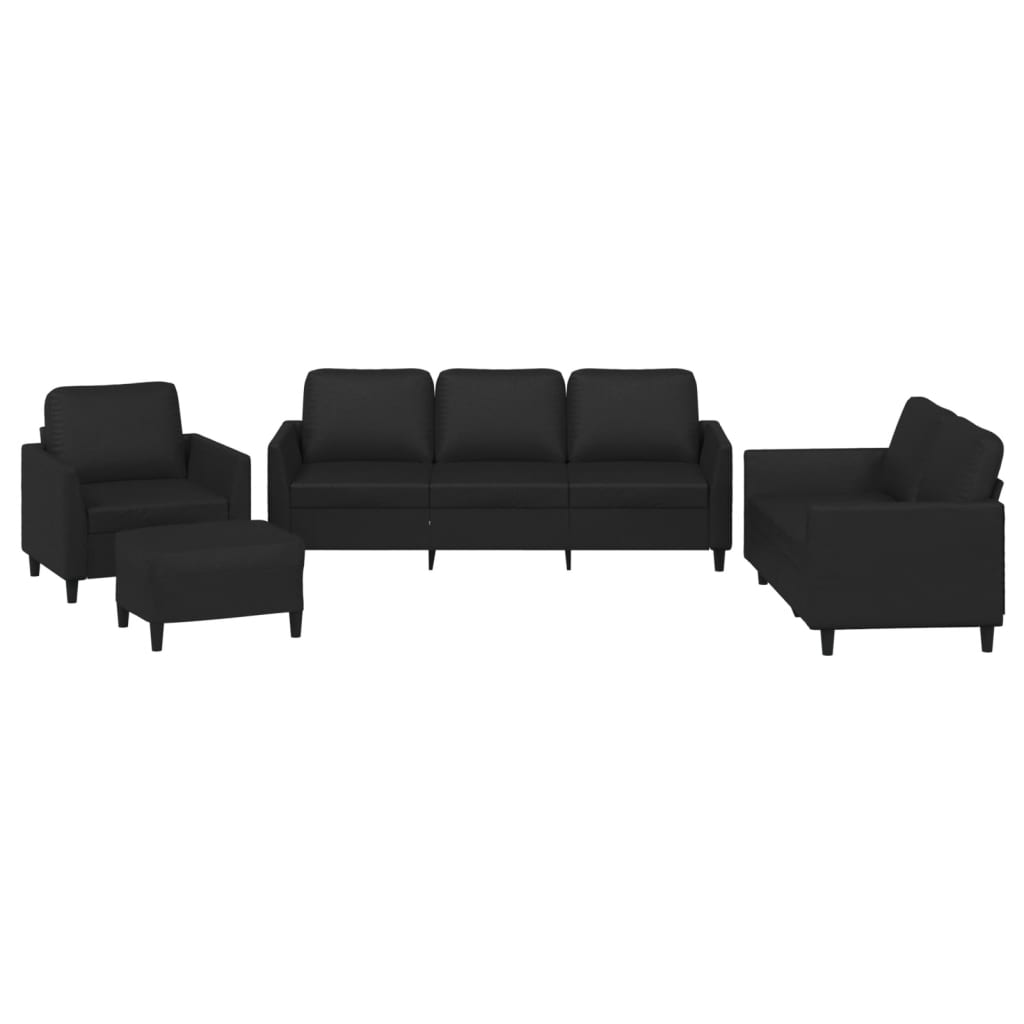Set di Divani 4 pz con Cuscini Nero in Similpelle