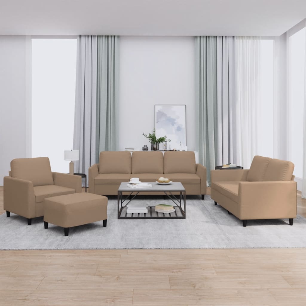 Set di Divani 4 pz con Cuscini Cappuccino in Similpelle