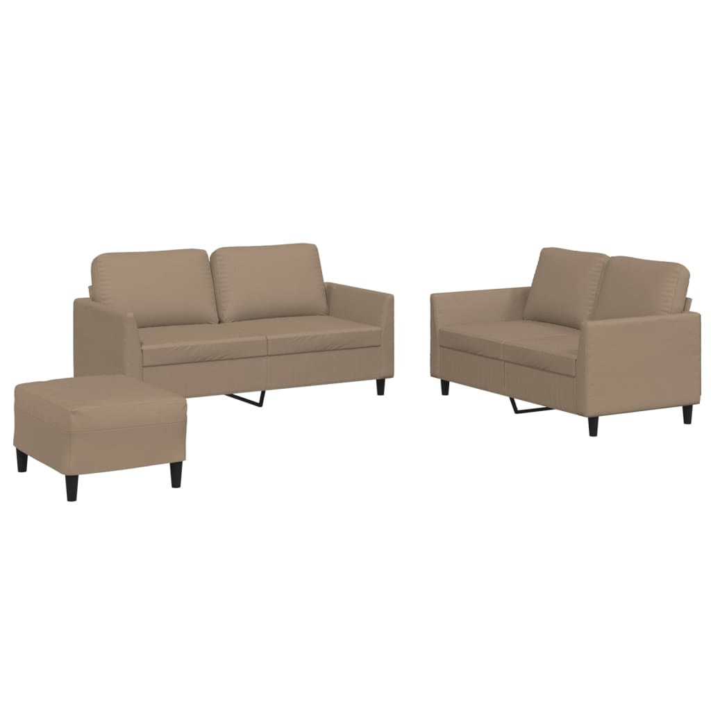 Set di Divani 3 pz con Cuscini Cappuccino in Similpelle