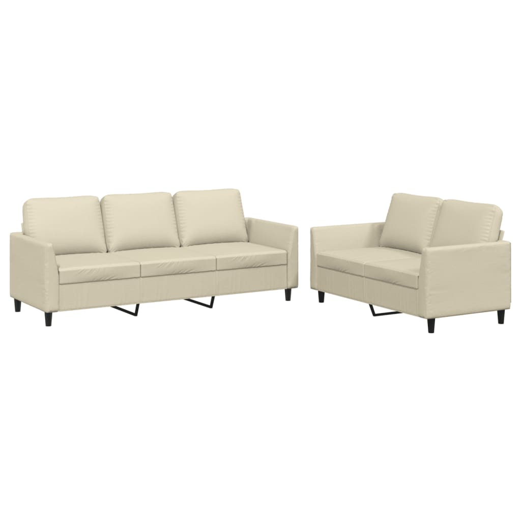 Set di Divani 2 pz con Cuscini Crema in Similpelle