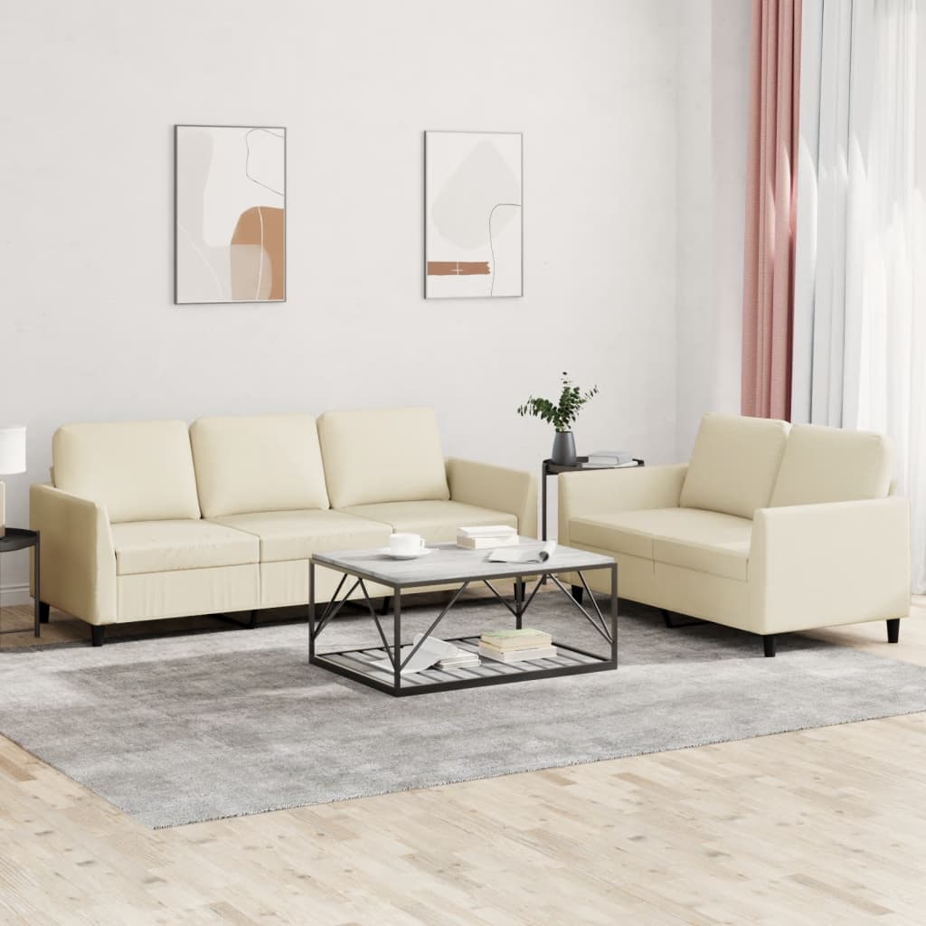 Set di Divani 2 pz con Cuscini Crema in Similpelle