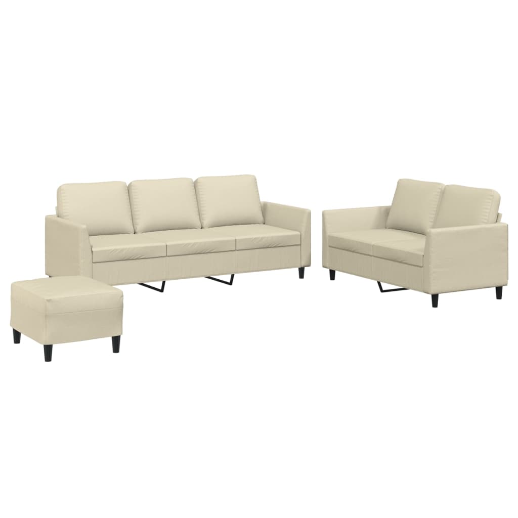 Set di Divani 3 pz con Cuscini Crema in Similpelle
