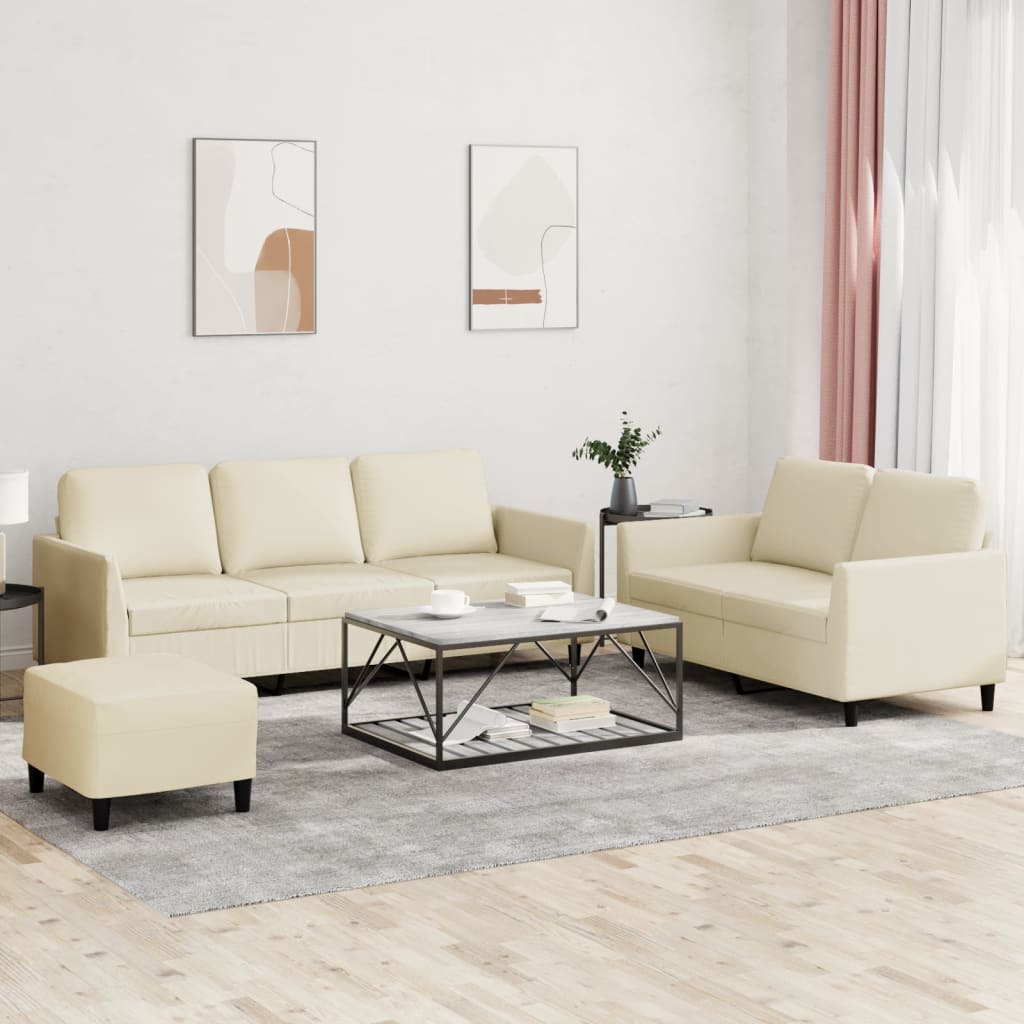 Set di Divani 3 pz con Cuscini Crema in Similpelle