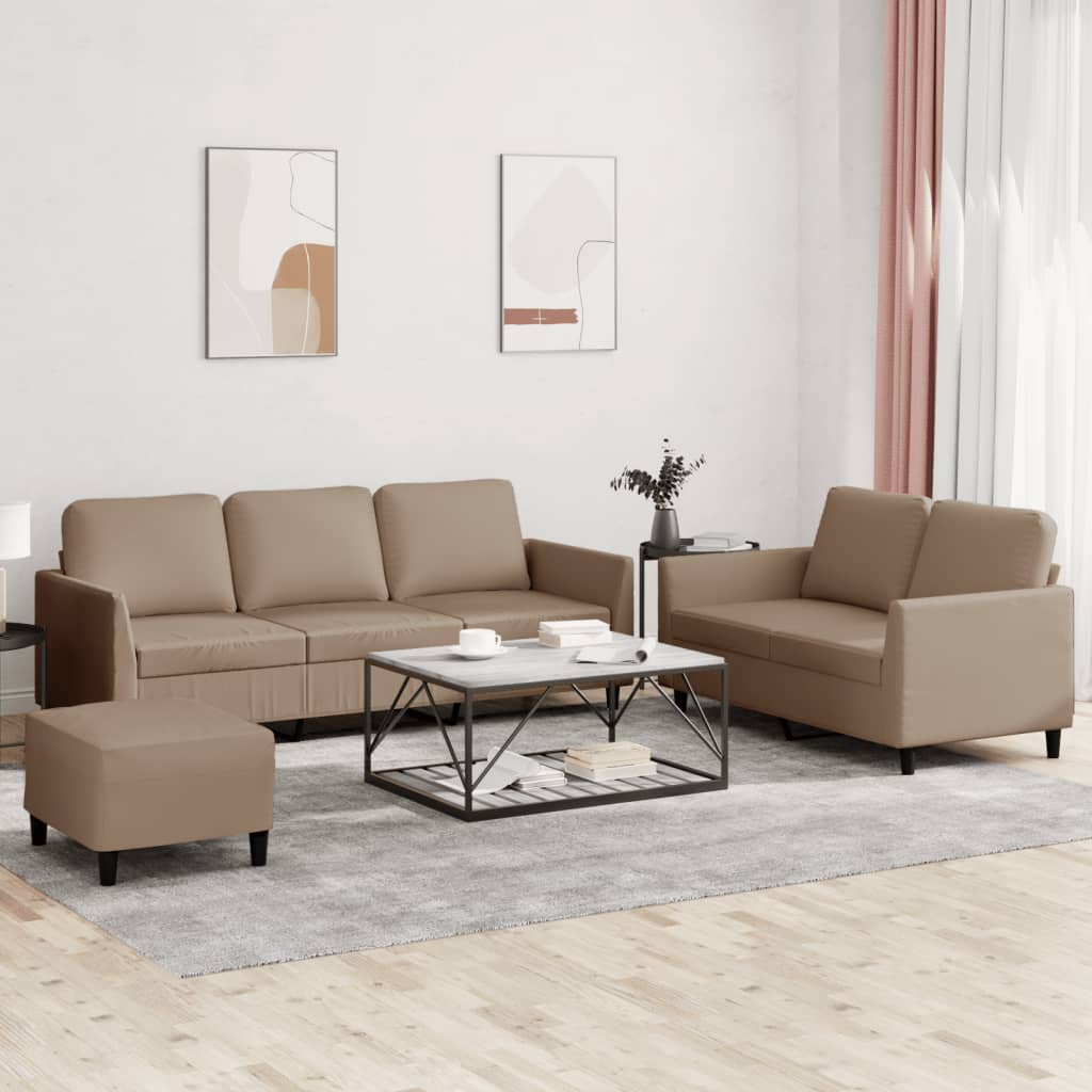 Set di Divani 3 pz con Cuscini Cappuccino in Similpelle