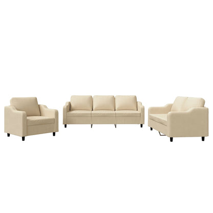 Set di Divani 3 pz con Cuscini Crema in Tessuto
