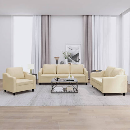 Set di Divani 3 pz con Cuscini Crema in Tessuto