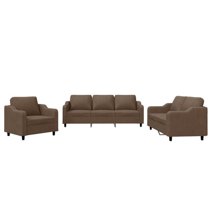 Set di Divani 3 pz con Cuscini Marrone in Tessuto