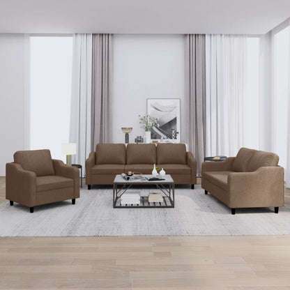 Set di Divani 3 pz con Cuscini Marrone in Tessuto