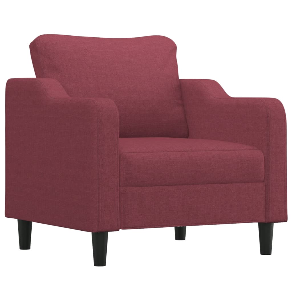 Set di Divani 3 pz con Cuscini Rosso Vino in Tessuto