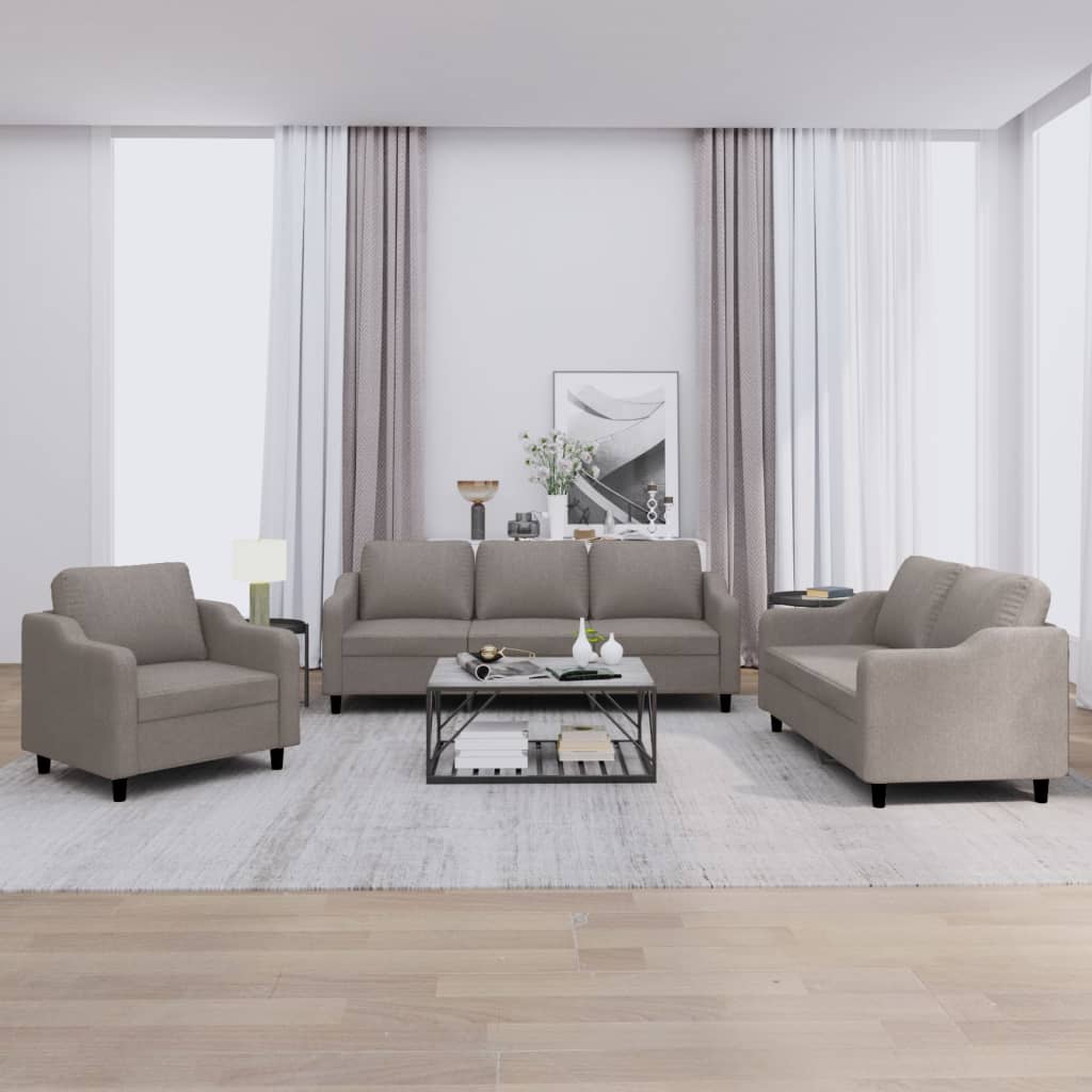 Set di Divani 3 pz con Cuscini Tortora in Tessuto