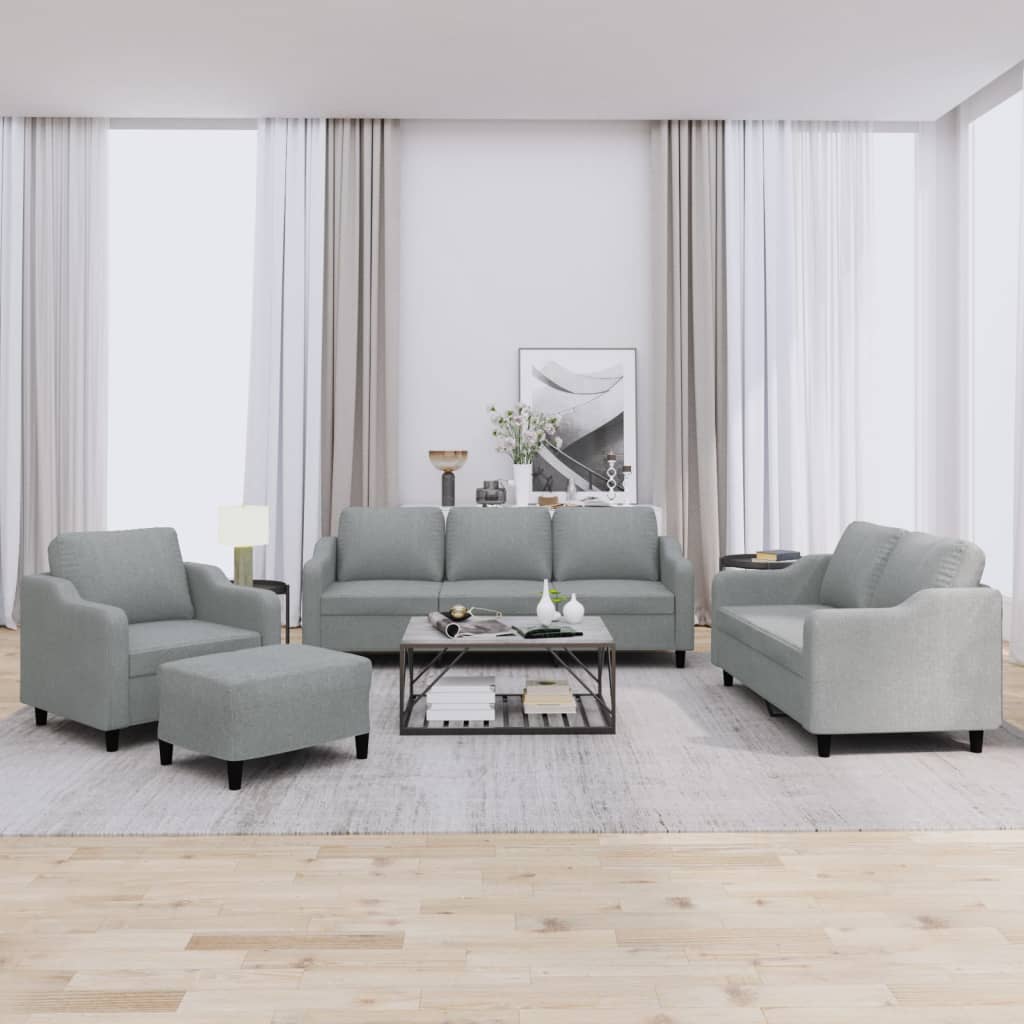 Set di Divani 4 pz con Cuscini Grigio Chiaro in Tessuto