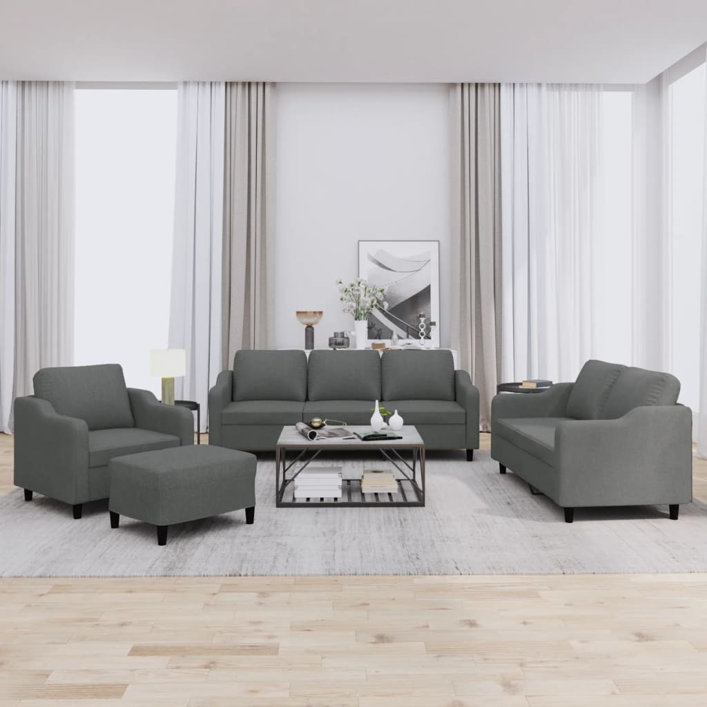 Set di Divani 4 pz con Cuscini Grigio Scuro in Tessuto