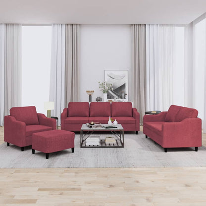 Set di Divani 4 pz con Cuscini Rosso Vino in Tessuto