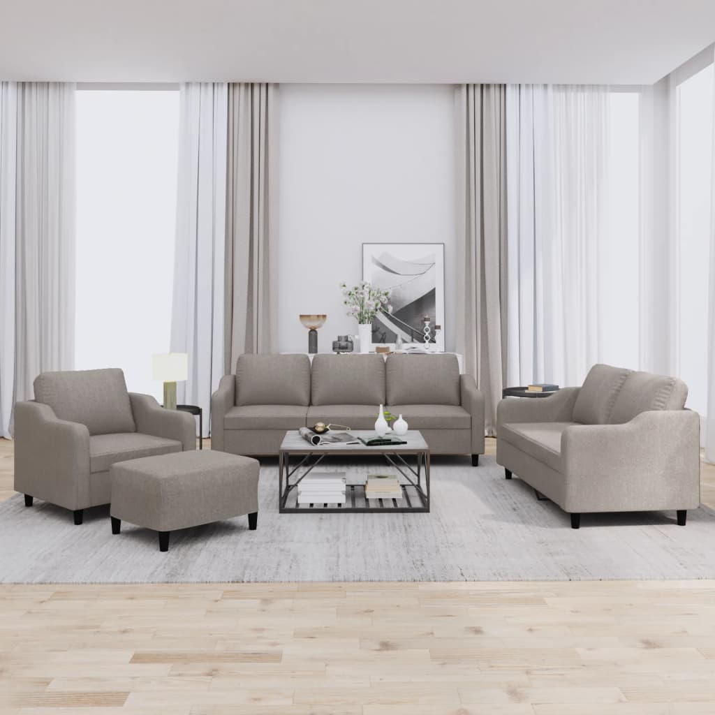 Set di Divani 4 pz con Cuscini Tortora in Tessuto