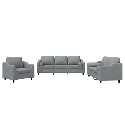 Set Divani 3 pz con Cuscini Grigio Chiaro in Tessuto