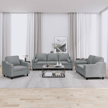 Set Divani 3 pz con Cuscini Grigio Chiaro in Tessuto