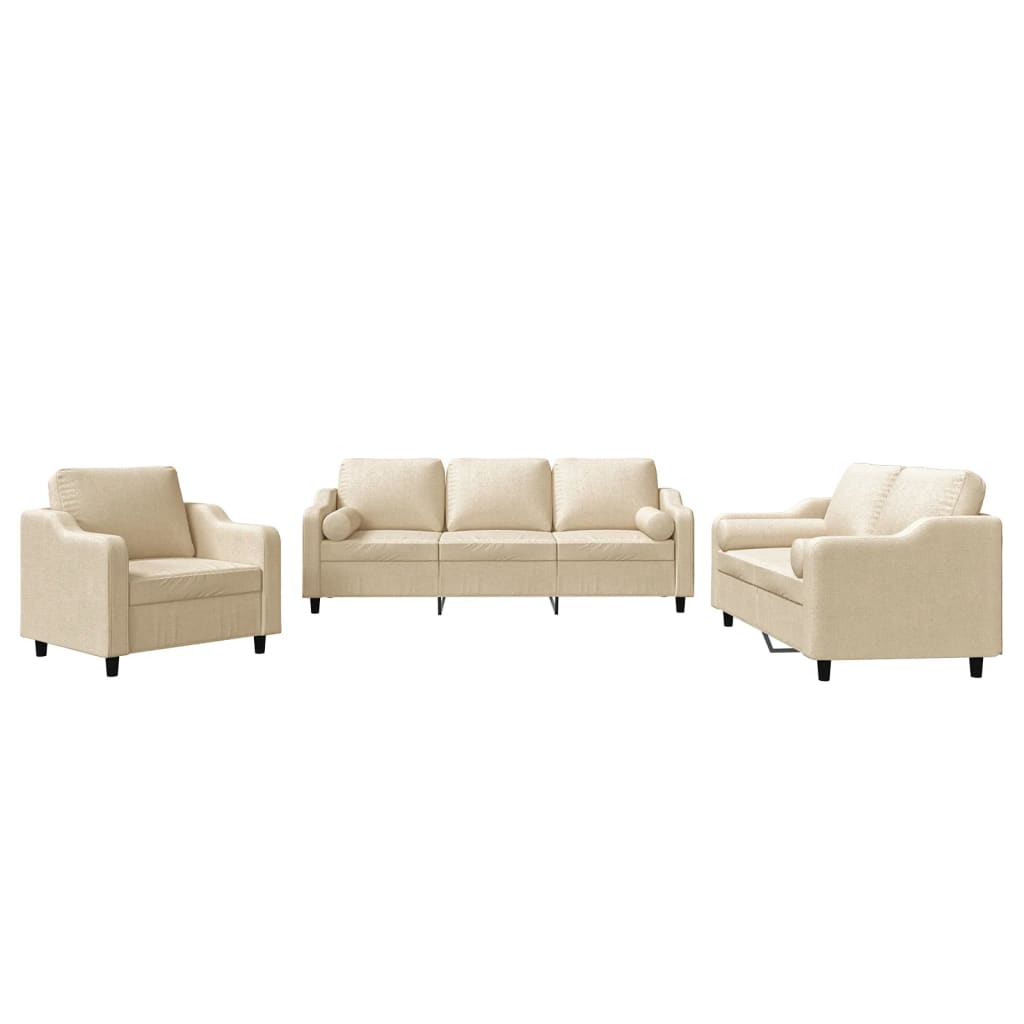 Set Divani 3 pz con Cuscini Crema in Tessuto