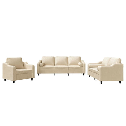 Set Divani 3 pz con Cuscini Crema in Tessuto