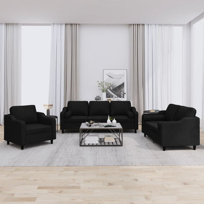 Set Divani 3 pz con Cuscini Nero in Tessuto