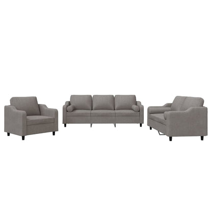 Set Divani 3 pz con Cuscini Tortora in Tessuto
