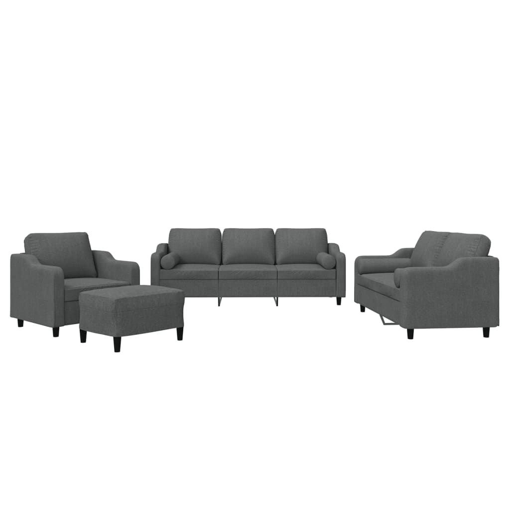 Set di Divani 4 pz con Cuscini Grigio Scuro in Tessuto