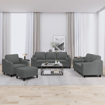 Set di Divani 4 pz con Cuscini Grigio Scuro in Tessuto
