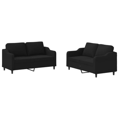 Set di Divani 2 pz con Cuscini Nero in Tessuto