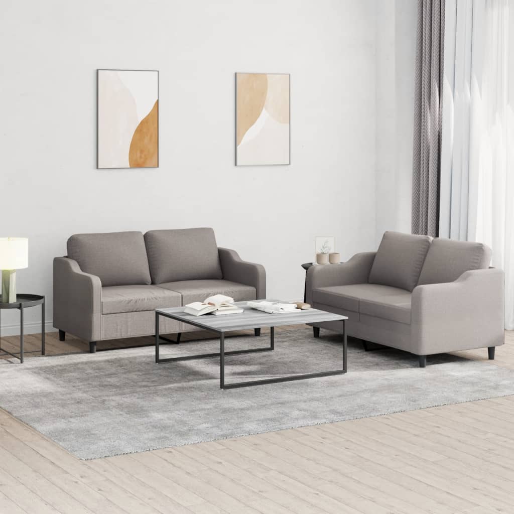 Set di Divani 2 pz con Cuscini Tortora in Tessuto