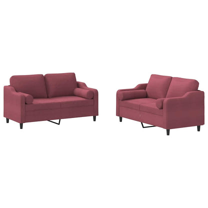 Set di Divani 2 pz con Cuscini Rosso Vino in Tessuto