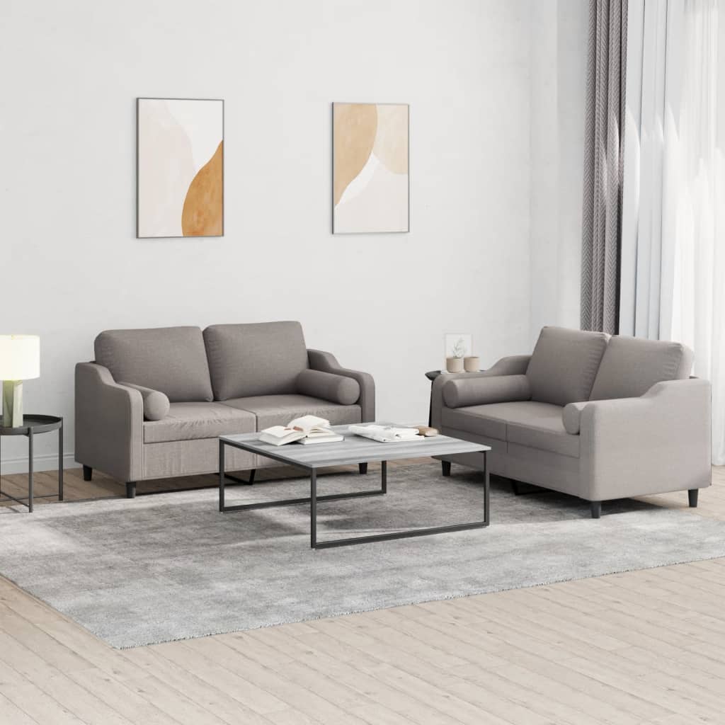 Set Divani 2 pz con Cuscini Tortora in Tessuto