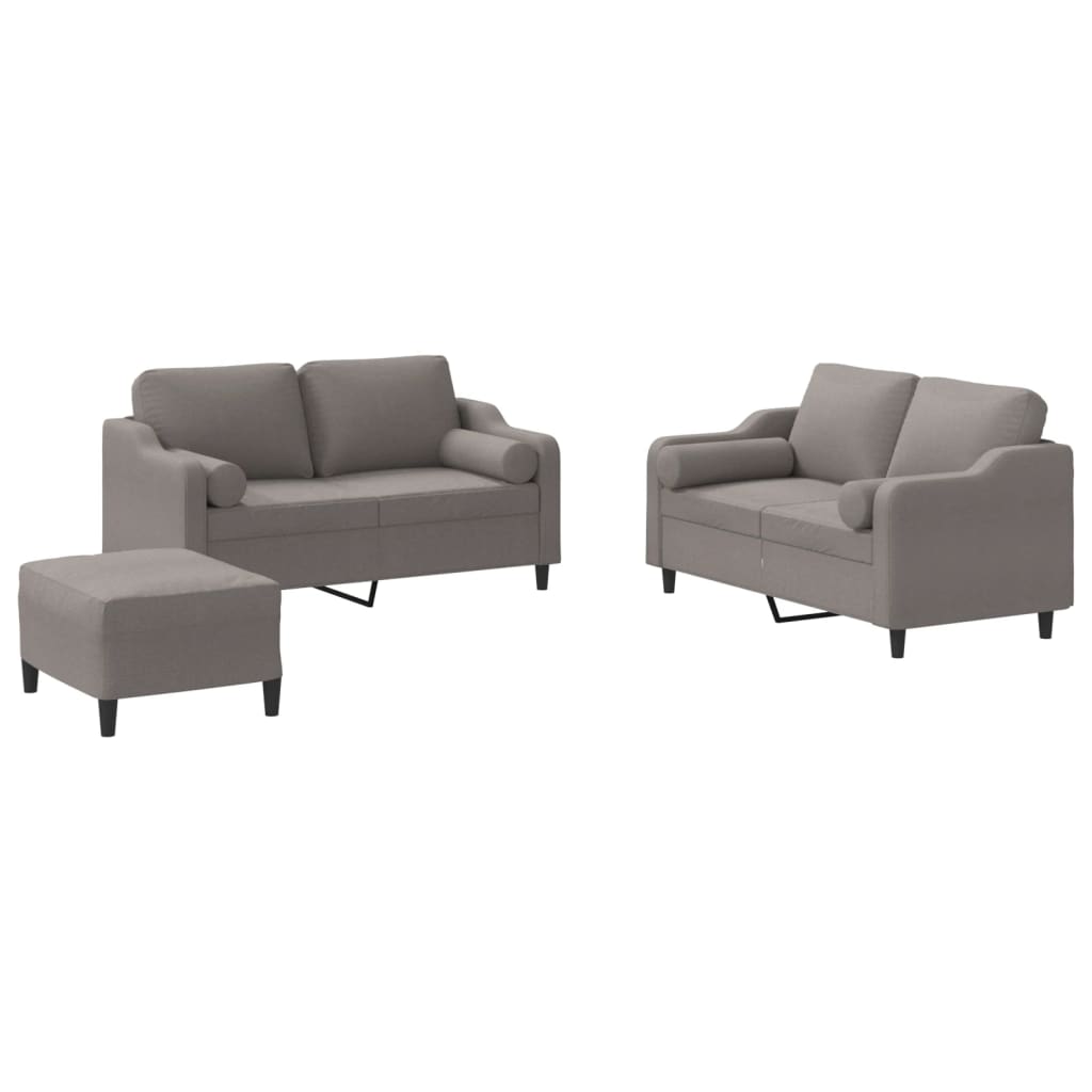 Set Divani 3 pz con Cuscini Tortora in Tessuto
