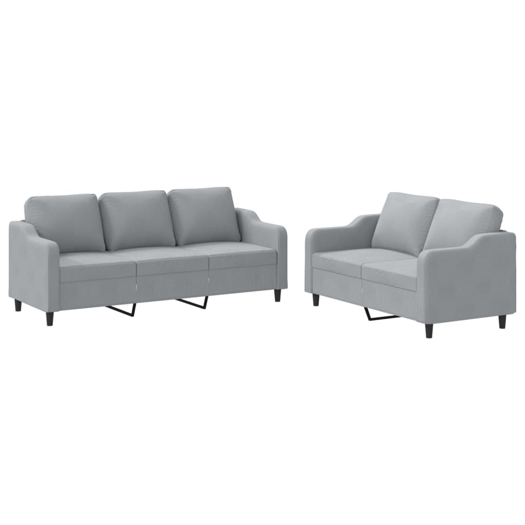 Set di Divani 2 pz con Cuscini Grigio Chiaro in Tessuto