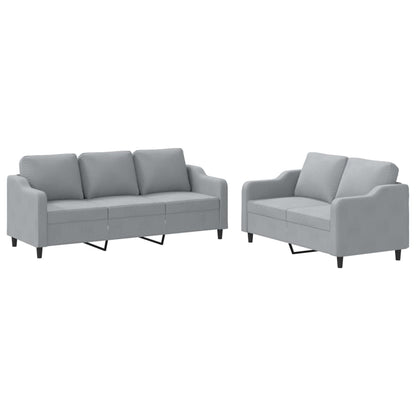 Set di Divani 2 pz con Cuscini Grigio Chiaro in Tessuto