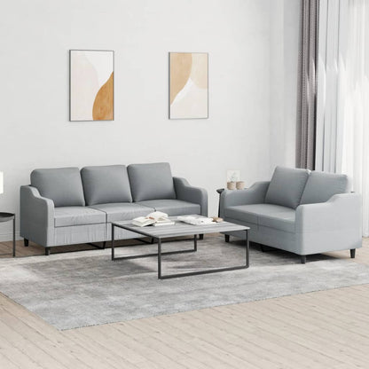 Set di Divani 2 pz con Cuscini Grigio Chiaro in Tessuto