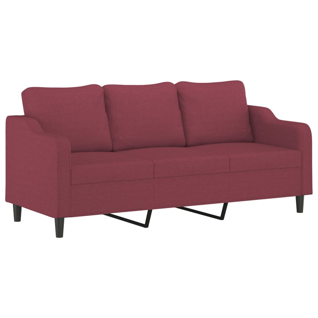 Set di Divani 3 pz con Cuscini Rosso Vino in Tessuto