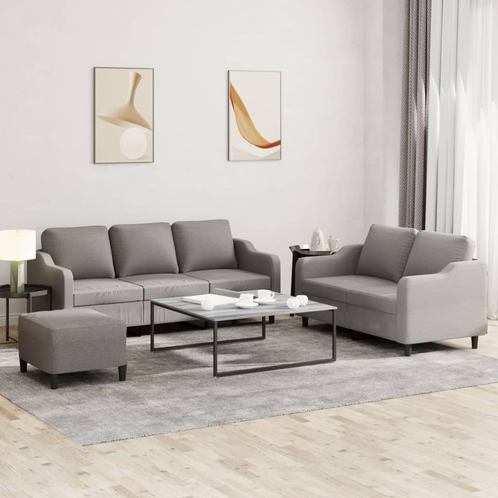 Set di Divani 3 pz con Cuscini Tortora in Tessuto