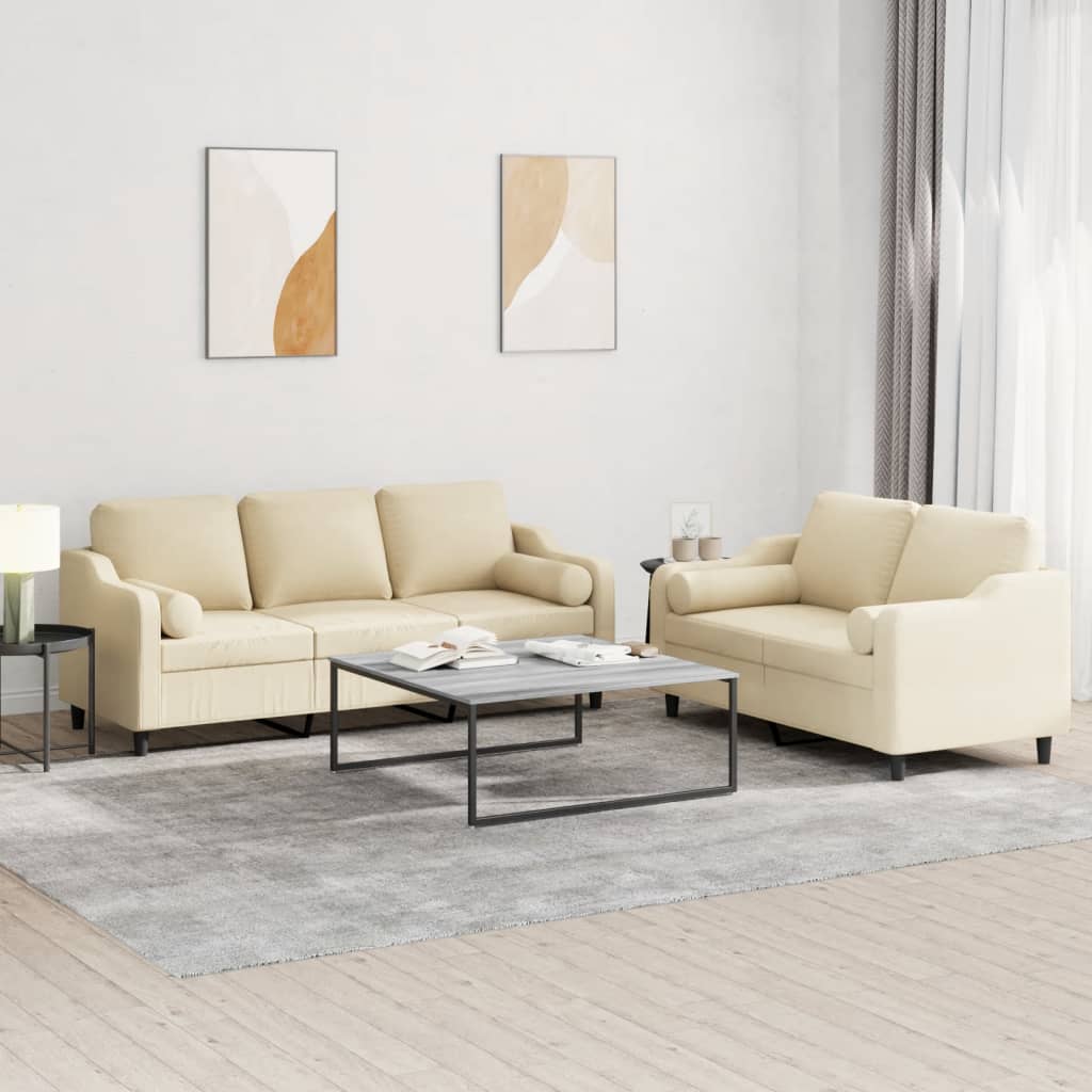 Set Divani 2 pz con Cuscini Crema in Tessuto