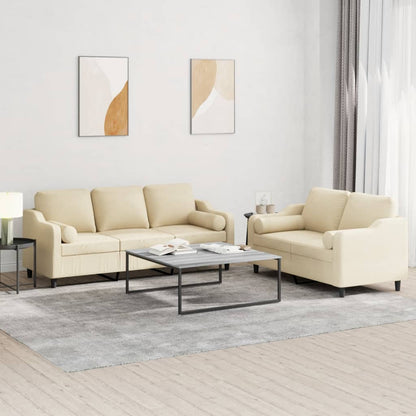 Set Divani 2 pz con Cuscini Crema in Tessuto