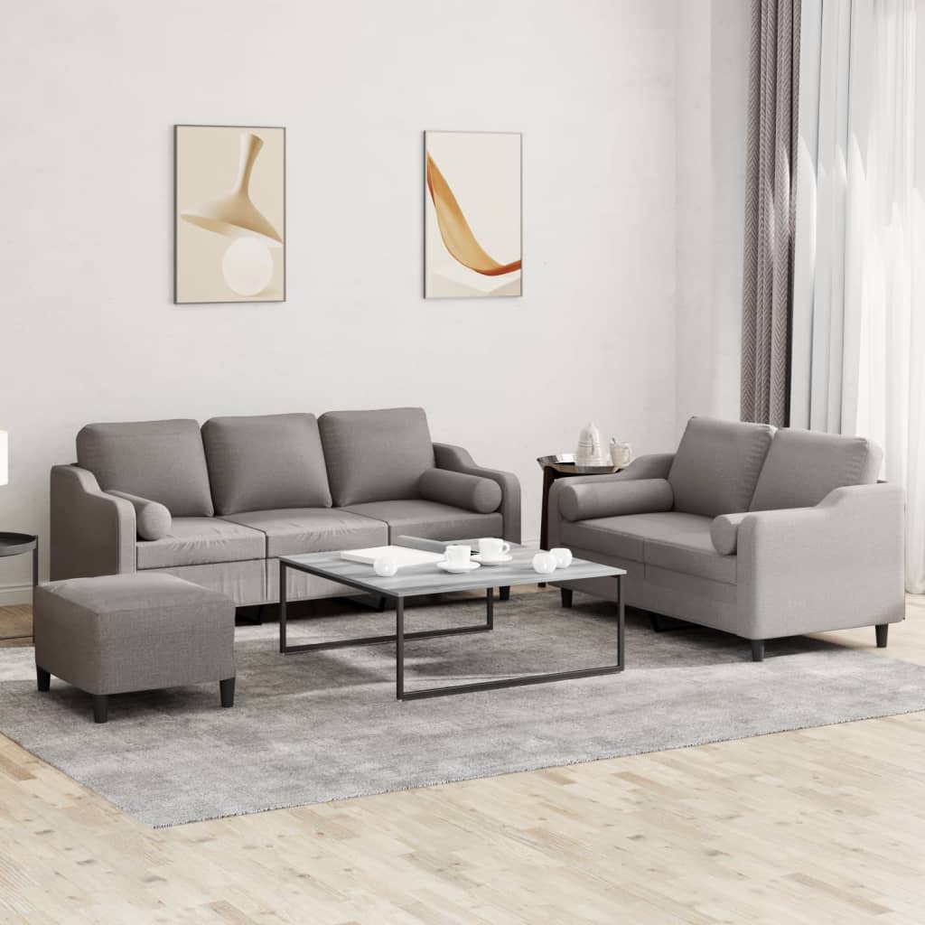 Set Divani 3 pz con Cuscini Tortora in Tessuto