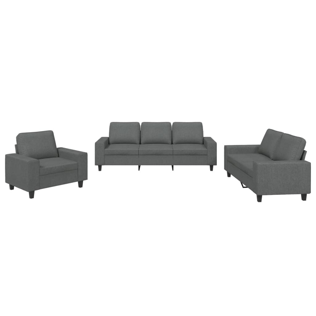 Set di Divani 3 pz Grigio Scuro in Tessuto