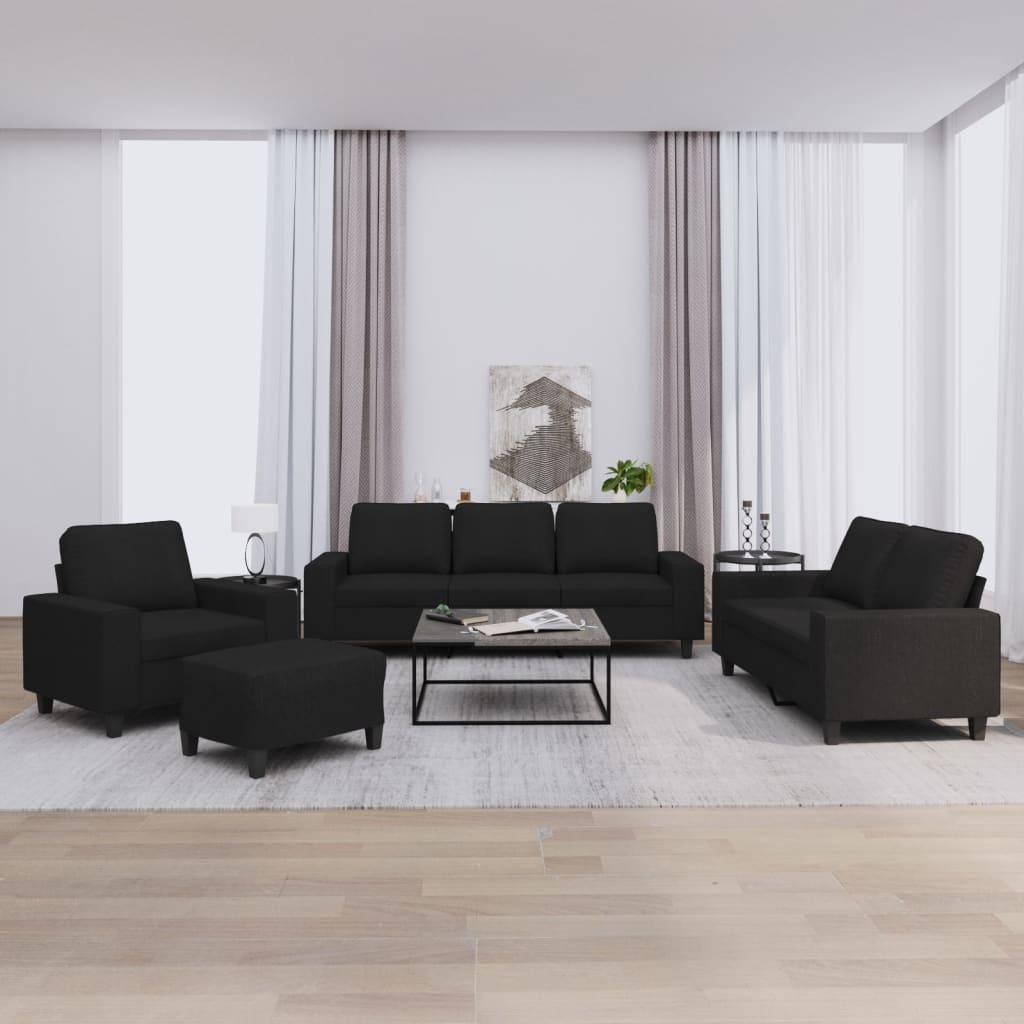 Set di Divani 4 pz Nero in Tessuto